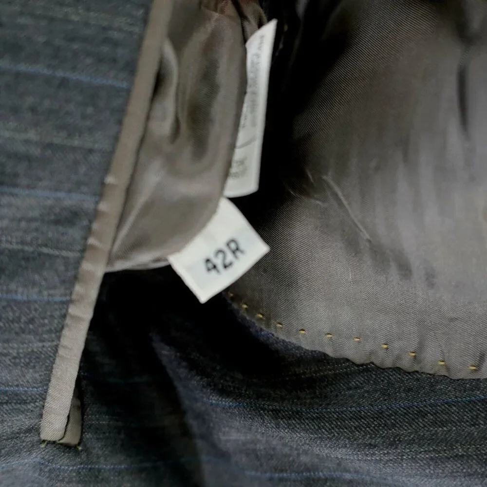 Hart Schaffner Marx‎ Wool Gray W/ Blue White Striped 40R / Slim 42R Suit Jacket
